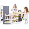 COSTWAY Negozio Alimentare per Bambini, Set di Giocattoli Supermercato in Legno con Cassa, Macchina POS, Distributore Automatico, Lavagna Scrivibile, per Bambini 3 - 8 Anni (Bianco)
