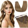Elailite Extension Capelli Veri Clip Marrone 8 Fasce Singole Intera Testa 100% Remy Human Hair Naturali Lisci 50cm 70g #6 Castano