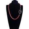 Generico collana media lunghezza pasta di corallo mattone con pietra dura ovale agata nera gioiello boho chic regalo signora
