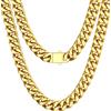Bestyle Collana Uomo Oro a Catena Cubana Miami 12MM Robusta Grossa, in Acciaio Inossidabile Lunghezza 61CM, Stile Hip Hop Punk Confezione Regalo
