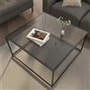 Huhote - Tavolino da soggiorno, tavolino in vetro, tavolino rotondo da salotto, 4 mm, nero, con struttura in metallo per soggiorno, balcone, ufficio, tavolino in vetro 45x70 cm
