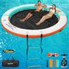 FBSPORT Piattaforma Galleggiante Gonfiabile per Attracco, Anello Gonfiabile Rotondo 240 cm, Amaca Acquatica per Lago con Portabicchieri, Anello Sunchill, Isola Galleggiante per PiscinaArancio verde
