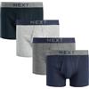 NEXT Boxer da Uomo con Design Frontale ad A, Mutande da Uomo 100% Cotone Traspirante, vestibilità Comoda, Grigio e Blu, Confezione Multipla da 4 Slip Grigio/Blu Scuro XXL