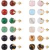 JMFENFA Set di 12 paia di orecchini a sfera con pietre preziose naturali rotonde, placcati in oro, in acciaio inox, occhio di tigre, quarzo rosa, onice, opale, pietra, 6mm, Acciaio inossidabile,