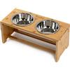 lionto Ciotole rialzate per Cani Postazione di alimentazione per Cani Portaciotole per Animali domestici in Bambù 2 Ciotole in acciaio inossidabile antiscivolo, (M) 44x20x19 cm