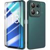 SMYTU Cover per Xiaomi Redmi Note 13 4G 6,67 Pollici con Vetro Temperato,Custodia Opaca Hard PC Glassata Traslucida Retro Resistente ai Graffi Silicone Antiurto Protettiva Case - Verde scuro