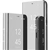 IMEIKONST Custodia Compatibile con Samsung Galaxy S25 Ultra, Flip a Libro Specchio con Funzione Kickstand Clear View Antiurto Protettiva Pelle Smart Cover per Samsung S25 Ultra. Mirror: Argento QH
