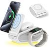 VENINGO 4 in 1 Caricatore Wireless Stazione,15W con Luce Notturna per MagSafe Charger per iPhone16/15/14/13/12/11/Pro/Max/Plus/XS/XR/X, per Apple Watch 10/9/8/7/6/SE/5/4/3 per AirPods 4/3/2/Pro Bianco
