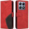 XINNI Cover Protettiva per Xiaomi 14T PRO Case, retrò Cellulare Custodia Libro Antiurto in Flip Pelle PU/TPU, Portafoglio Flip Magnetica, Rosso
