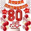 Oumezon Decorazione 80 anni Donna rossa, decorazione compleanno 80 anni Donna rossa Palloncini decorazione 80 anni rossa, palloncino 80 anni Donna rossa Decorazione torta 80 anni Donna rossa