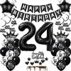 Oumezon Palloncini Neri 24 anni compleanno 24 anni Decorazione festa nero Decorazione torta compleanno 24 anni uomo Decorazione 24 anni compleanno uomo donna Decorazione nero 24 anni palloncini donna