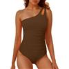 PAIDAXING Costume da bagno intero da donna UK tinta unita increspato costume da bagno alla moda monospalla costume da bagno controllo pancia costumi da bagno costumi da bagno, A#1-caffè, M