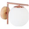 Relaxdays Lampada da Parete, Applique Sfera Vetro, Ferro e Legno, Paralume Sferico a Muro, HLP: 22x19,5x28 cm, Ramato