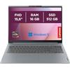 Lenovo IdeaPad Slim 3 Notebook 15,6" FHD (1920x1080), AMD Ryzen 7 5825U, 16GB RAM, 512GB SSD, Grafica Integrata, Windows 11 Home, WiFi 6, Tastiera italiana - Arctic Grey