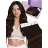 Fshine Extension Capelli Veri Biadesivo Marrone Scuro Extension Biadesive Capelli Veri Lisci 30 cm 50 g 20 pcs Tape Invisibili Biadesive Remy Adesive Umani Festa Colore 2