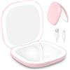 HOTUT Specchio da Trucco con Luce LED,1X/10X Specchio Ingranditore da Viaggio,3 Colori di Luce,Luminosità Regolabile,USB Ricaricabile a Specchi Illuminato Bifacciale,Ideale per Casa e Viaggio,Rosa
