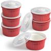 homEdge Set di 6 pirottini in porcellana con coperchio, 240 ml, ciotola per gelato, crème brûlée, soufflé, set da 6 pezzi
