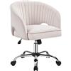 Yaheetech Poltroncina/Sedia da Ufficio Scrivania Ergonomica in Velluto Imbottita a Rotelle Girevole Reclinabile Altezza Regolabile Crema