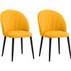 HOMCOM Set di 2 Sedie Sala da Pranzo, Sedie Cucina Moderne con Schienale a Conchiglia e Gambe in Metallo, Sedia in Velluto con Imbottita per Cucina, Camera da Letto, Ufficio e Soggiorno, Giallo