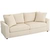 HOMCOM Divano 3 Posti in Velluto a Coste con 2 Cuscini e Braccioli, 212x80x88 cm Divanetto Moderno con Struttura in Acciaio e Imbottitura Morbido, Sofà per Casa, Soggiorno e Salotto, Bianco Crema