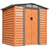 Outsunny Casetta da Giardino 2.68m² in Acciaio Zincato con Fori di Drenaggio Prese d'Aria, Capanno Porta Attrezzi con Tetto Inclinato, Doppie Porte Scorrevoli Bloccabili, Design Effetto Legno, Marrone
