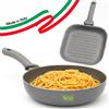 BAKAJI Set Padella 32cm e Bistecchiera 24x24cm Rivestimento Antiaderente Effetto Pietra