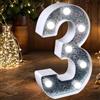 JEMESI Luce LED Numero - Luci Numero con Glitter Argentato che si Illuminano, Perfette per l'uso come Luce Notturna o per Matrimoni, Feste di Compleanno, Decorazione Casa (Numero 3)