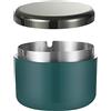Hanlongyu,Posacenere per sigarette da esterno, con coperchio, in stile moderno, senza fumo, portacenere in plastica con rivestimento interno in acciaio inossidabile, casa, tavolo (verde)