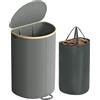 SONGMICS Cesto Portabiancheria con Coperchio, 90 Litri | Porta Biancheria, Sacco Interno Rimovibile, Grigio Ardesia e Beige Naturale, Collezione ROXANNE LCB547G01