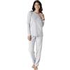 LOVABLE Set di Pigiama Lungo in Jersey con Girocollo e Ricamo sulla Casacca Donna, Grigio Melange, XL