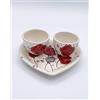 Amarcord Set Caffè Vassoio a forma di cuore con due tazzine in ceramica fatto e dipinto a mano con tulipani