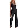 Zukmuk Tuta Elegante da Donna Tutina in Pizzo Scollo a V Tinta Unita Vita Alta Jumpsuit Pantaloni Larghi Monopezzi alla Moda Cerimonia Cocktail (Nero, XL)