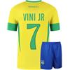 Kingdo Maglia da calcio del Brasile Set Home Vini JR. - Bambini e Adulti - Ragazzi - Uomo - Maglia da calcio - Regali di calcio - Sport t Shirt - Abbigliamento sportivo, giallo., 164
