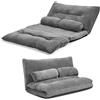 LIFEZEAL Divano da Terra Matrimoniale a 2 Posti, Divano Letto Futon da Pavimento, 2 Cuscini, Schienale Regolabile a 6 Livelli, Telaio in Metallo, Fodera in Velluto, Pieghevole, Allungabile, Grigio