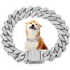 WeimoMonkey Collari a catena per cani, catena a maglia cubana per cani con strass glitterati, collana in metallo a strozzamento largo 14 mm, per cuccioli di taglia XS, piccola, media e grande, cani e gatti,