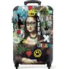 NoBoringSuitcases.com © Valigia rigida con ruote, trolley, bagaglio a mano, 4 ruote, lucchetto TSA (Mona Lisa circondata da graffiti colorati, 55x40x20 cm)