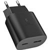 Powersky Caricatore USB C, 25 W, 2 porte, USB A e USB C, alimentatore di rete per Samsung Galaxy S25 S24 S23 S22 S21 S20 S10 A56 A55 A54 A53 A36 A35 A16 A15 A05s A04s Z Flip 7/6 - Connettore per cellulare
