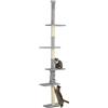PawHut Albero per gatti da pavimento a soffitto 225-275 cm Albero tiragraffi per gatti con piattaforme multiple Grigio chiaro Sistema antiribaltamento