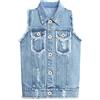 KIDSCOOL SPACE Gilet di Jeans per Bambini,Canottiere di Jeans con Bordi Grezzi Strappati Junior,Blu,5-6 Anni
