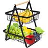 GEMMAHW Portafrutta a Ripiani a 2 Piani, Cestino Frutta, Porta Frutta da Tavolo per Verdura Snack, Portaoggetti Staccabile Portafrutta Alzatina in metallo (Nero)