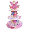 Fuwraixis Alzata per torta a 3 piani con farfalla rosa, vassoio per torta a tema farfalla, decorazione per festa di compleanno, articoli per feste per ragazze