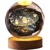 Shop-UP! Lampada Sistema Solare 3D sfera di cristallo grande, con base e luce a led USB, confezione regalo inclusa, lampada notturna