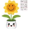 Weldomcor Girasole sorridente da donna, completato a maglia, supporto emotivo, fatto a mano, fiore artificiale all'uncinetto, girasole in vaso, per casa, ufficio, scrivania, auto, cruscotto