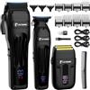 BESTBOMG Set di tagliacapelli da uomo, tagliacapelli professionale, tagliacapelli e rasoio ricaricabile, lama a T in metallo, display a LED, kit per taglio capelli da barbiere per uomini e regali (808A-nero)
