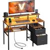 VASAGLE Scrivania per Computer con Cassetti in Tessuto, Supporto per Monitor, Luci a LED e Prese di Corrente, 55 x 120 x 90 cm, 2 Porte USB-A, Marrone Vintage LWD093K01