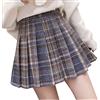 Sunnyuk Gonna Scozzese Donna Lunga da Plissettata, Lana Basic Flared Plaid Vita Elastica Mini Gonna, A-Linea Pieghe da Tennis, Fit Slim, Calda Vintage retrò Quadri Punte Vita Alta Gonna