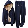 shownicer Tuta Donna Completo Sportivo Tuta Vello Foderato Cappotto con Cappuccio e Pantaloni Jogging Tute 2 Pezzi Sportiva Tuta Abbigliamento Sportivo Inverno A Blu Scuro XL