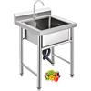MiaJJooLi Lavello in Acciaio Inox Autoportante 1 Vasca, Lavandino Commerciale con Rubinetto Lavello da Cucina Professionale per Cucina, Ristorante, Bar, Caffè, Garage, Interno e Esterno,60×60×80 cm