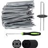 Xinxinphi 50 Picchetti Giardino con 1 Uncino Punta & 50 Rondelle, Chiodi Acciaio Zincato Telo Pacciamatura, Ancoraggio Terra per Fissaggio Rete Anti-Erbacce, Erba Artificiale, Recinzione Rete, Tenda Campeggio