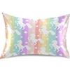 AUUXVA Federa in raso per capelli e pelle, queen size, graziosa licenza arcobaleno a righe, federa decorativa con chiusura a busta, per camera da letto e hotel
